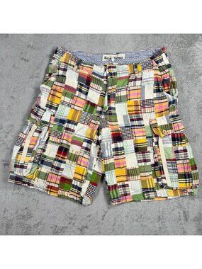 Tailor Vintage Mens 34 Baggy Madras Patchwork Cargo Shorts Plaid Multicolor